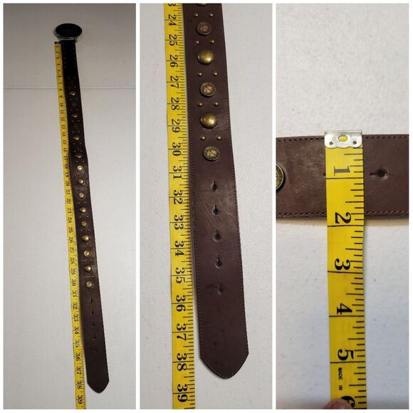 Brown Leather Belt with Studded Coin Accents Medalion Buckle Boho Western - Picture 11 of 11